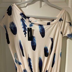 Long, Off-the-shoulder feather dress